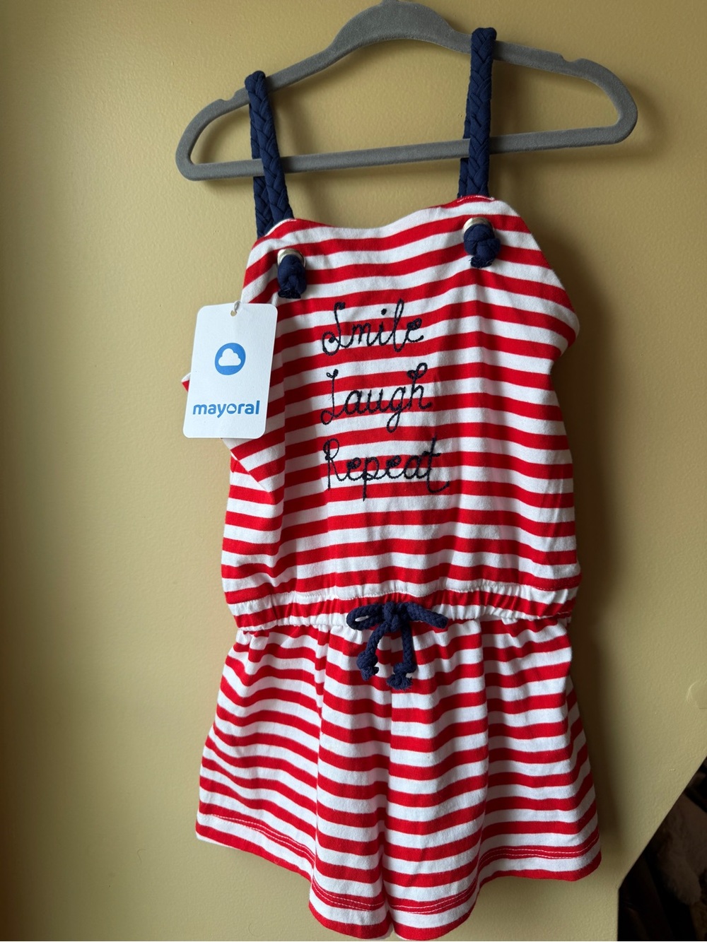 Mayoral Nautical Striped Romper Dress | Smile Laugh Repeat | Size 5 NWT